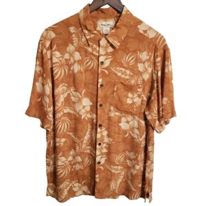 Vintage Panama Jack Hawaiian Shirt Orange Brown Floral Hibiscus Print Mens Large